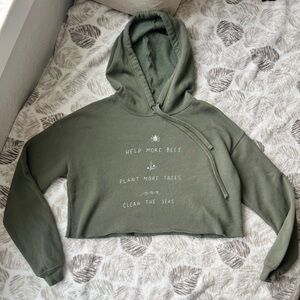 Help More Bees Plant More Trees Clean the Seas Cropped Green Hoodie | Size Small